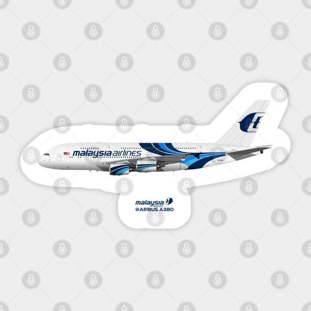 Illustration of Malaysia Airlines Airbus A380 Sticker by SteveHClark